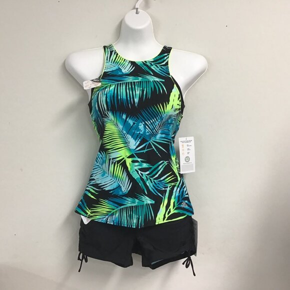 NWT ZeroXposur Women's Tropical Palm Print UPF 30+ 2 Piece Swim Suit Size XS - Picture 1 of 11